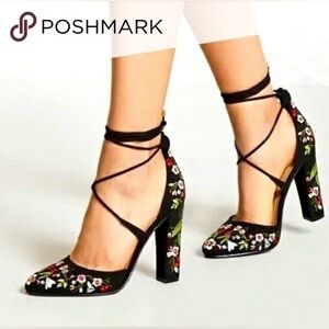 Forever 21 Black Floral Heels